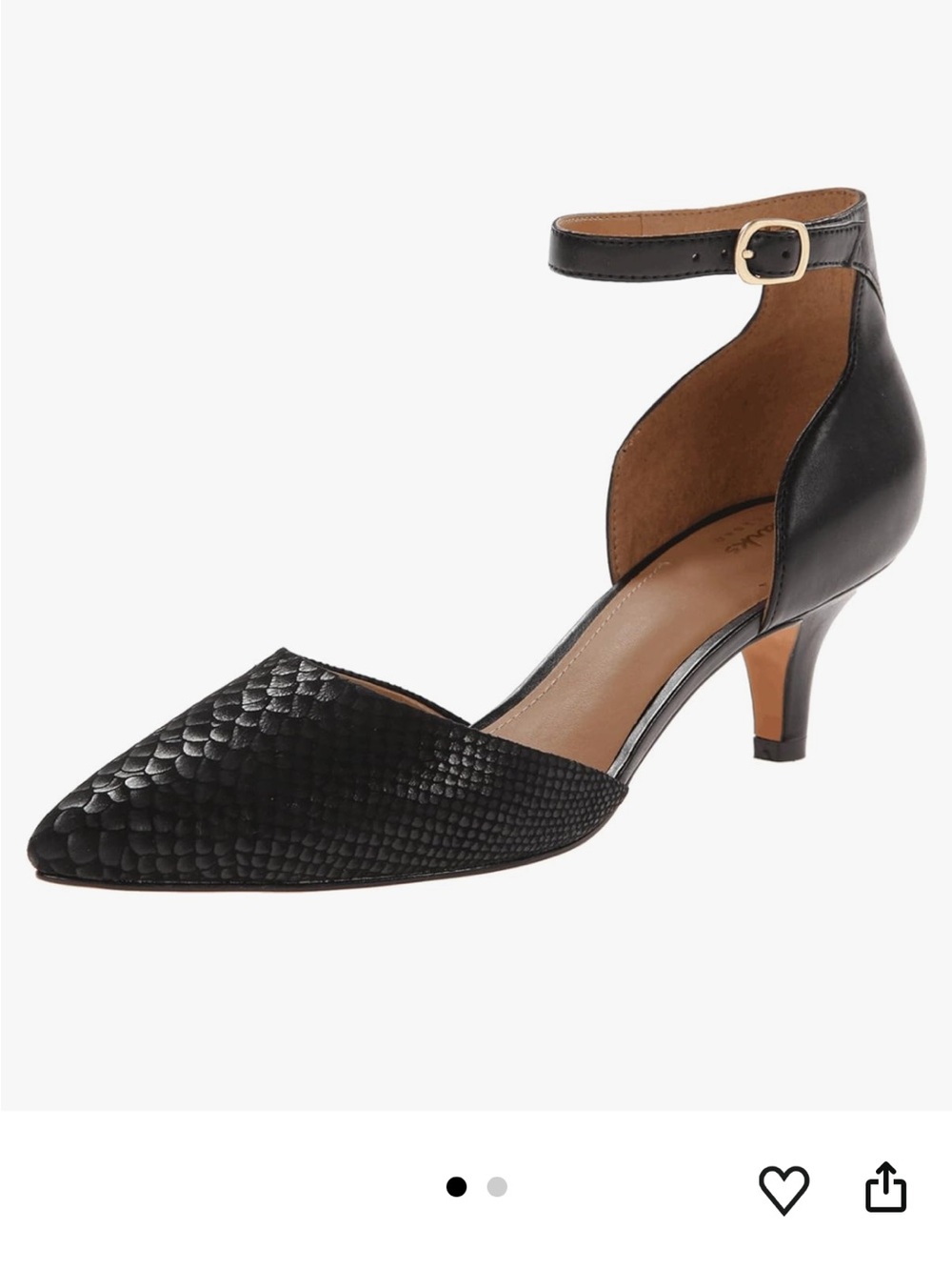 Clarks Black Textured Pointed-Toe Ankle-Strap size 8